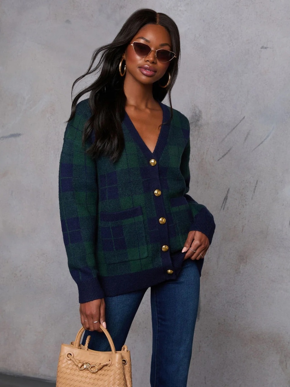 VICI Fall Foliage Plaid Button Down Cardigan, SZ M, NEW